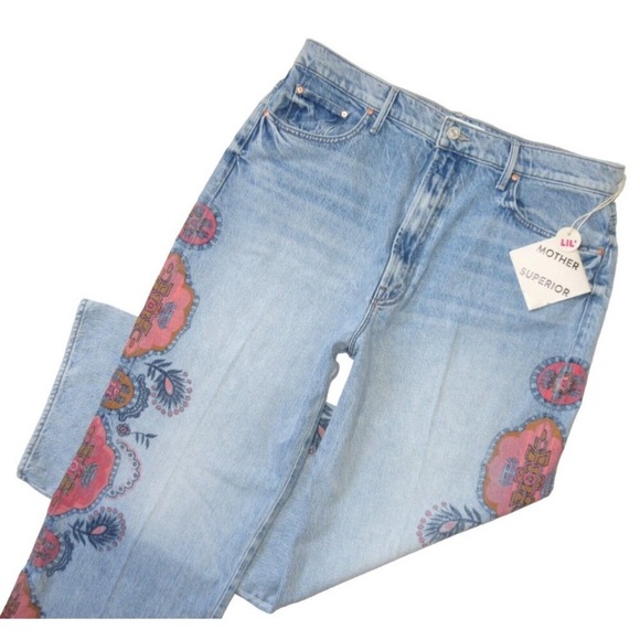 NWT Mother Superior Lil Maven Wide Leg Jeans with side seam decals - Picture 13 of 14